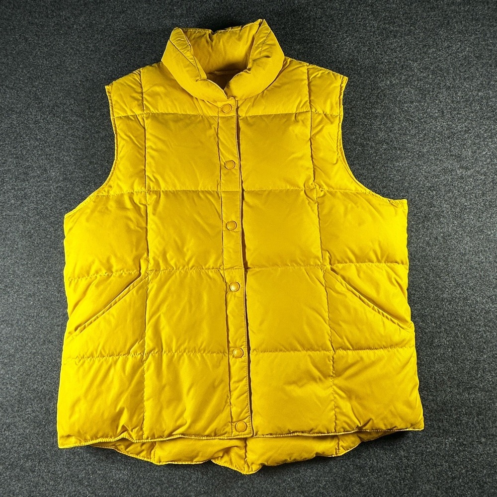 Lands End Puffer Vest Womens LG 14-16 Yellow Snap Front Goose Down Quilted Gorp